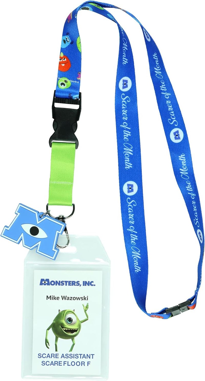 Disney Monsters Inc Scarer of The Month Mike Wazowski Scarer Assistant Breakaway Lanyard ID Badge Holder with 2" Rubber Charm (Green) - Image 1